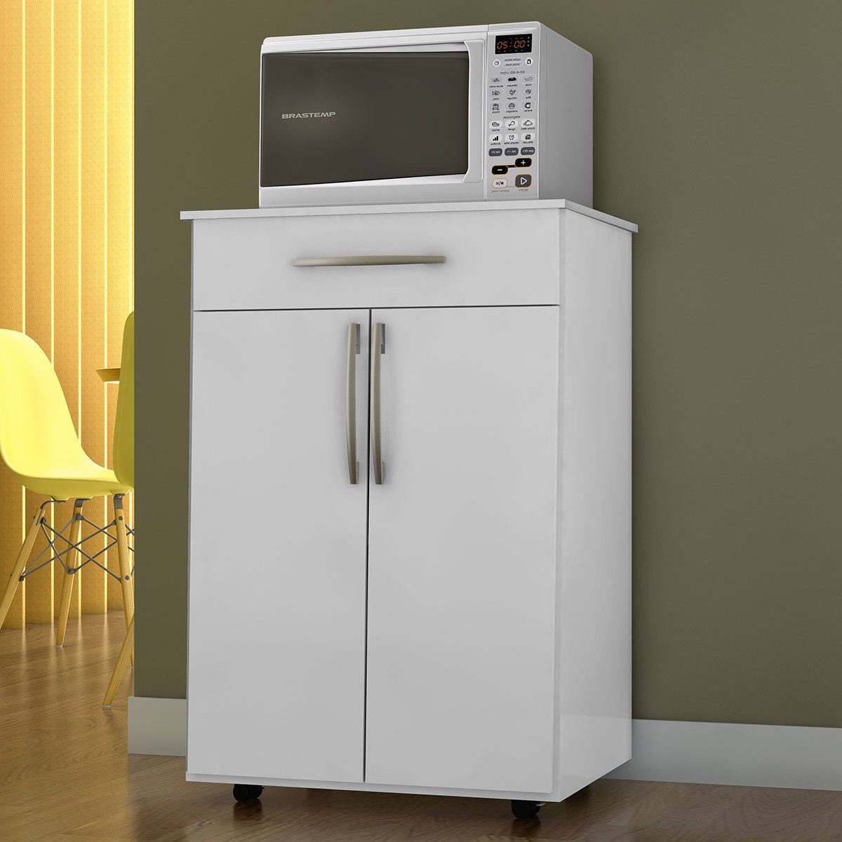 Balcão Para Microondas Júlia 2 Portas e 1 Gaveta Branco Flex