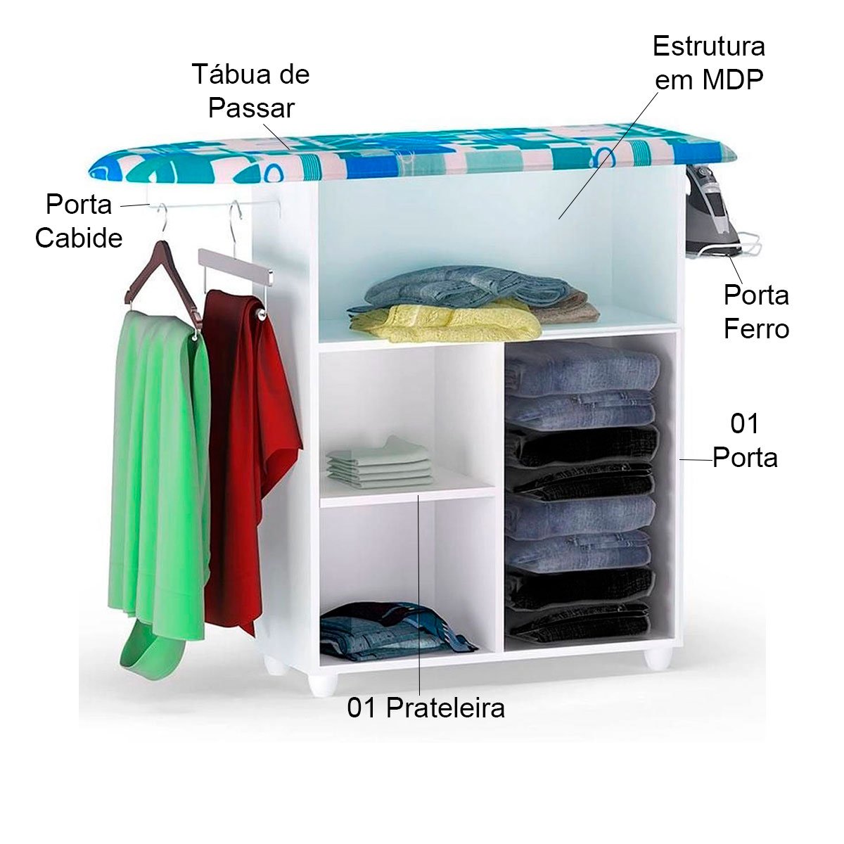 Balcão Tábua de Passar Roupa 1 Porta Maria Branco