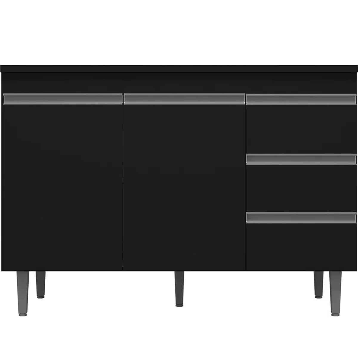 Balcão de Pia 100 cm Adriana 2 Portas 3 Gavetas Preto Fosco