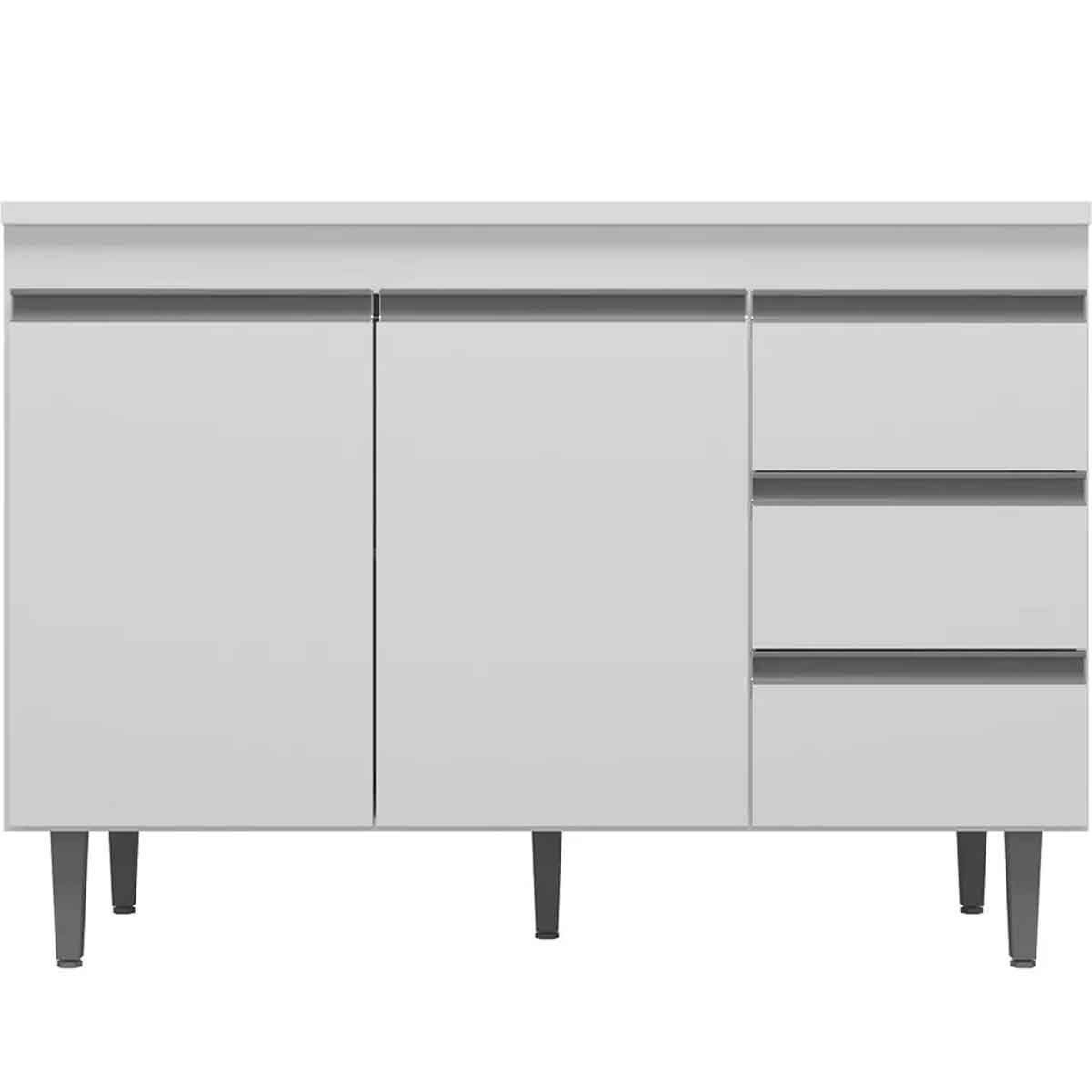 Balcão de Pia 100 cm Adriana 2 Portas e 3 Gavetas Branco