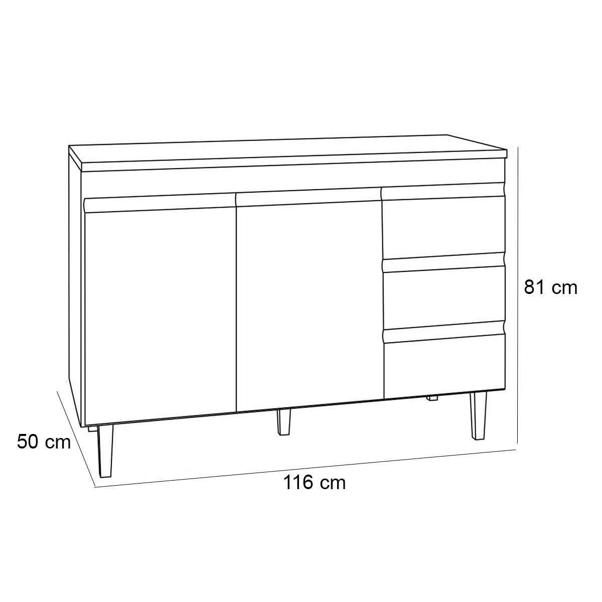 Balcão de Pia 120 cm Adriana 2 Portas e 3 Gavetas Amêndoa/Preto