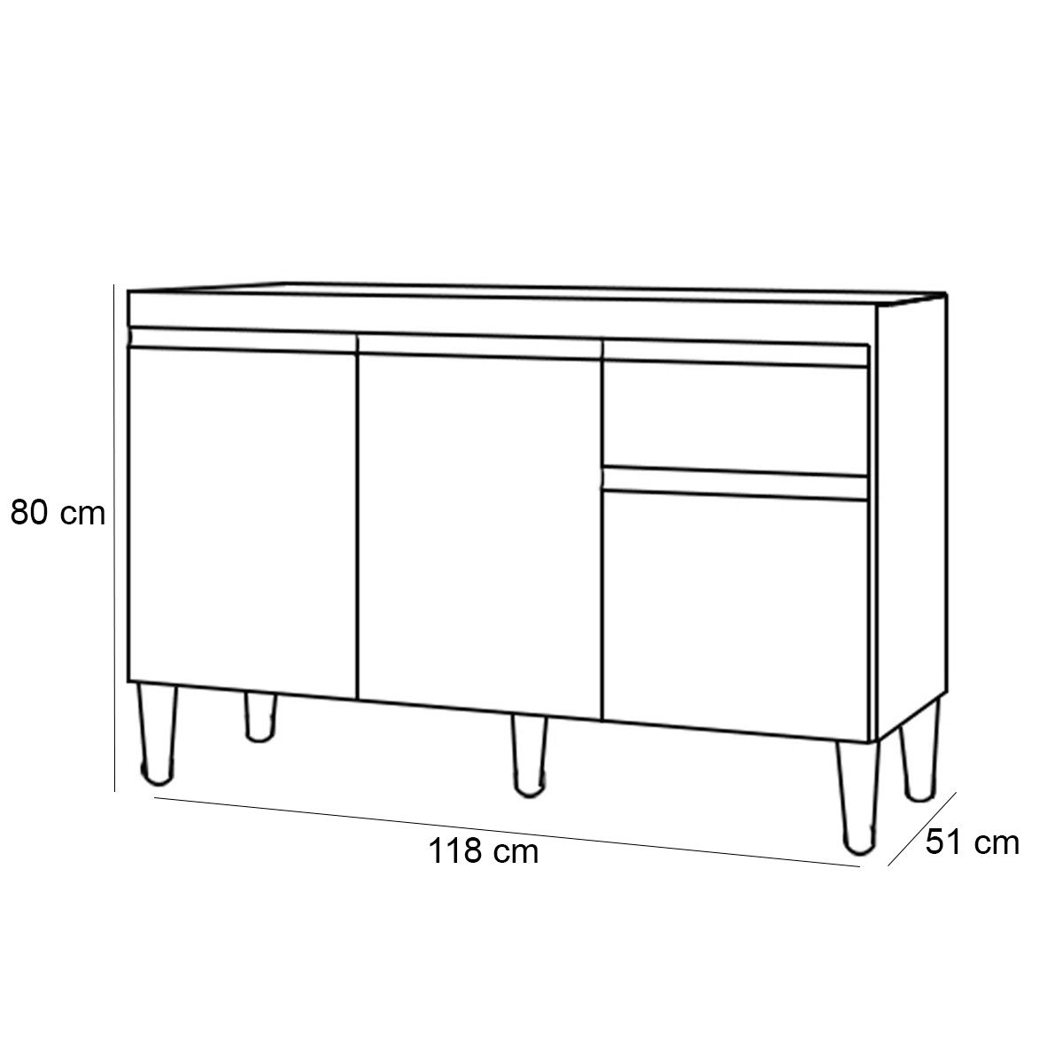Balcão de Pia 120 cm Talita 3 Portas 1 Gaveta Amêndoa/Preto