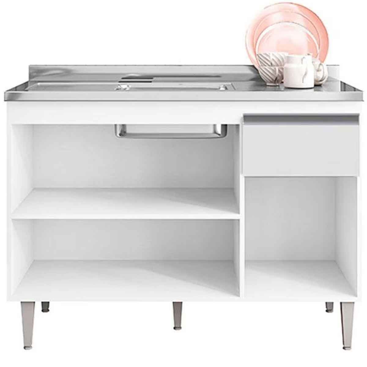 Balcão de Pia 120 cm Talita 3 Portas 1 Gaveta Branco