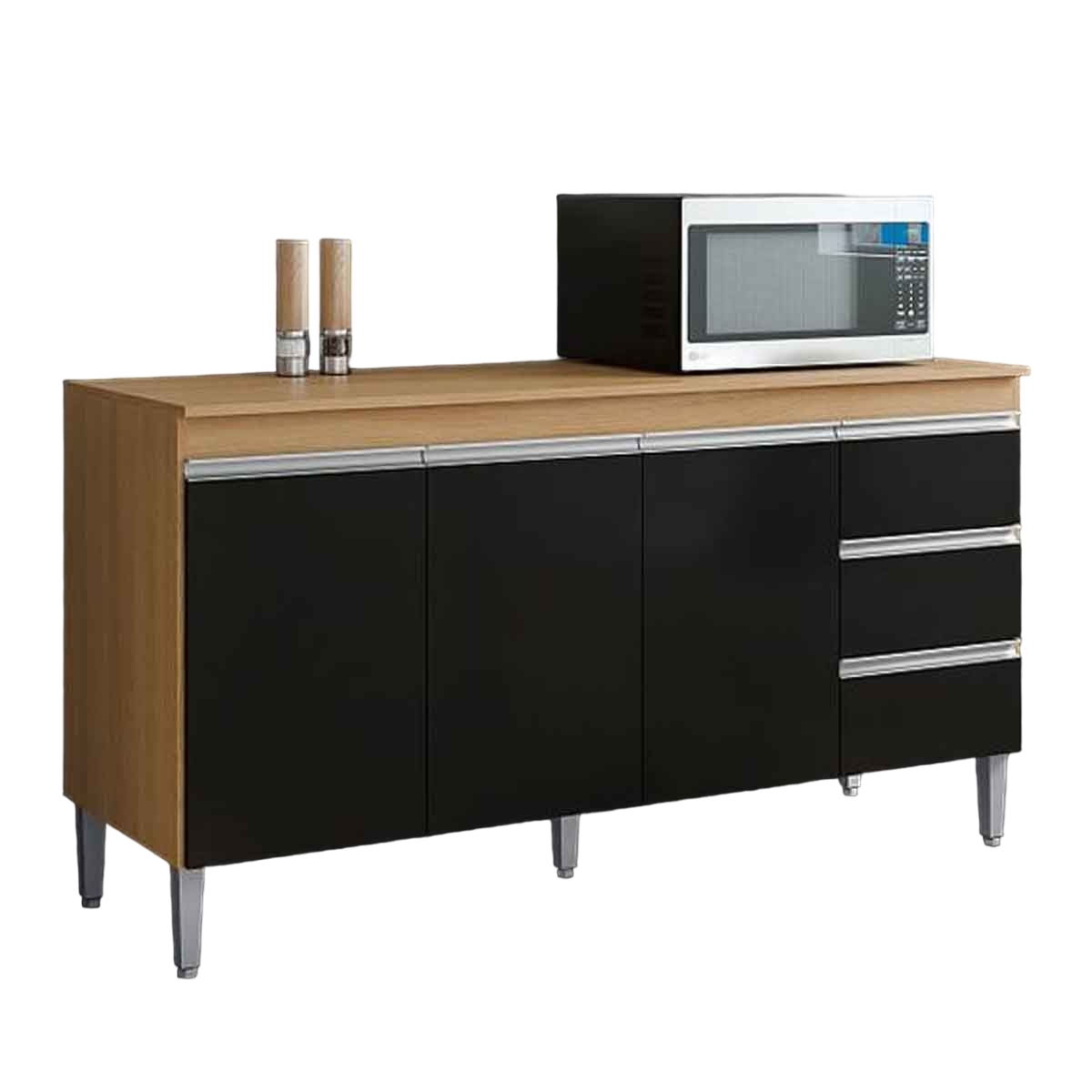 Balcão de Pia 150 cm Adriana 3 Portas 3 Gavetas Amêndoa/Preto