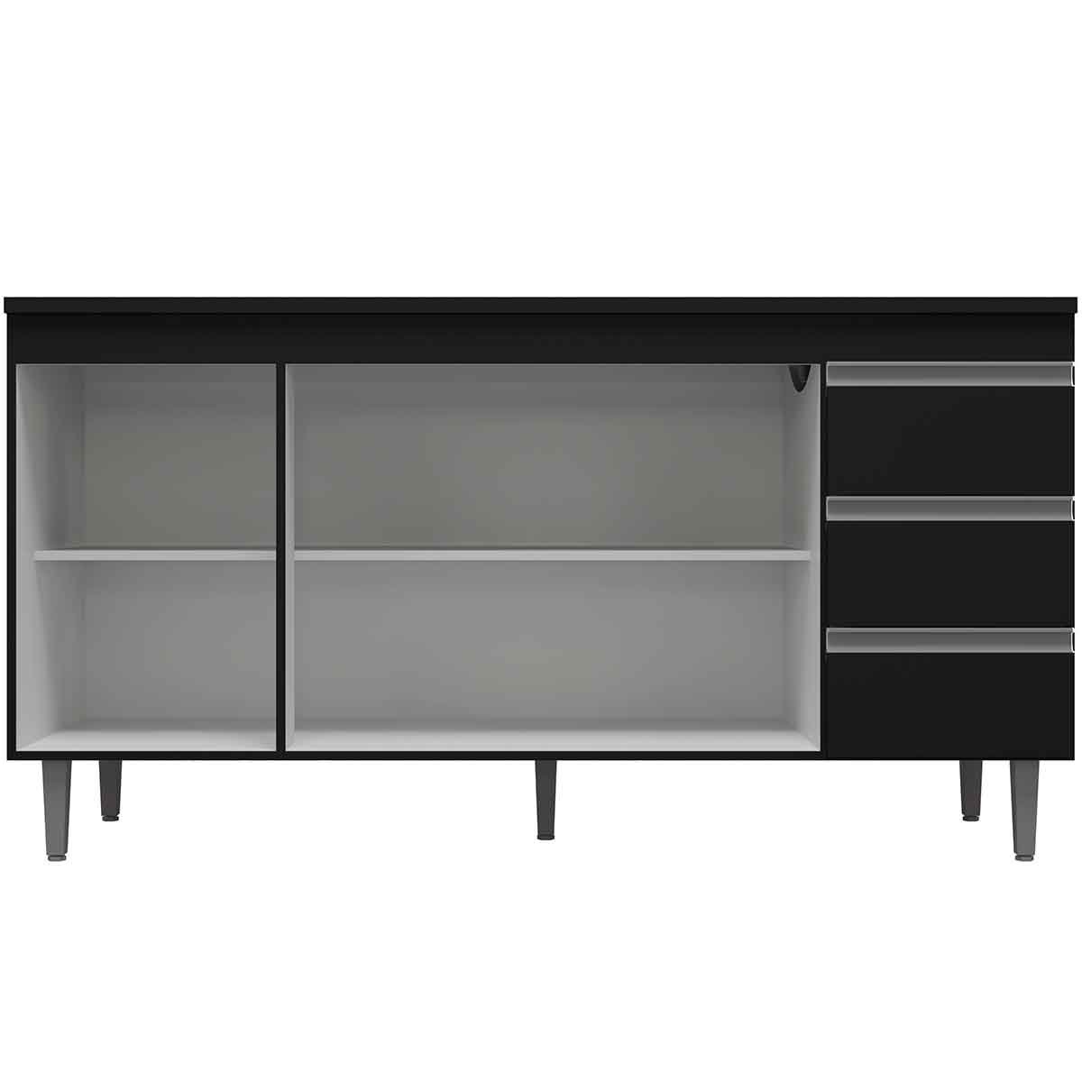 Balcão de Pia 150 cm Adriana 3 Portas 3 Gavetas Preto Fosco