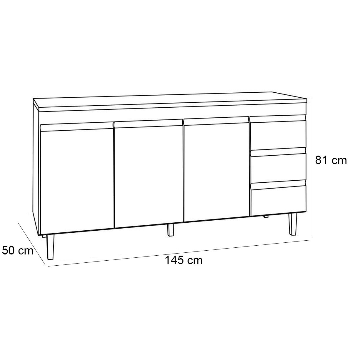 Balcão de Pia 150 cm Adriana 3 Portas e 3 Gavetas Branco