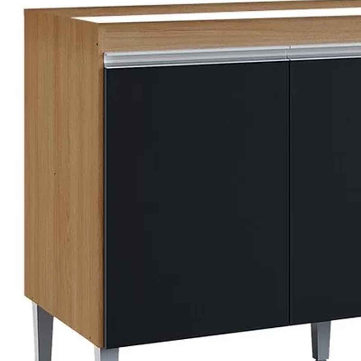 Balcão de Pia para Cozinha 120 cm Kadu 3 Portas  Amêndoa/Preto