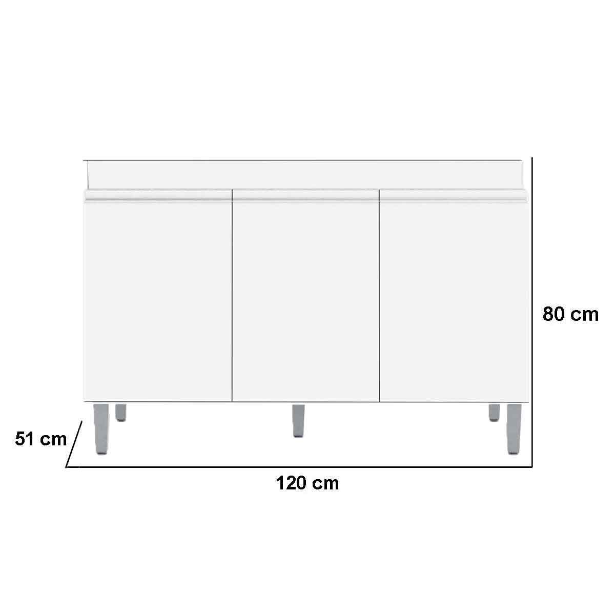 Balcão de Pia para Cozinha 120 cm Kadu 3 Portas  Branco