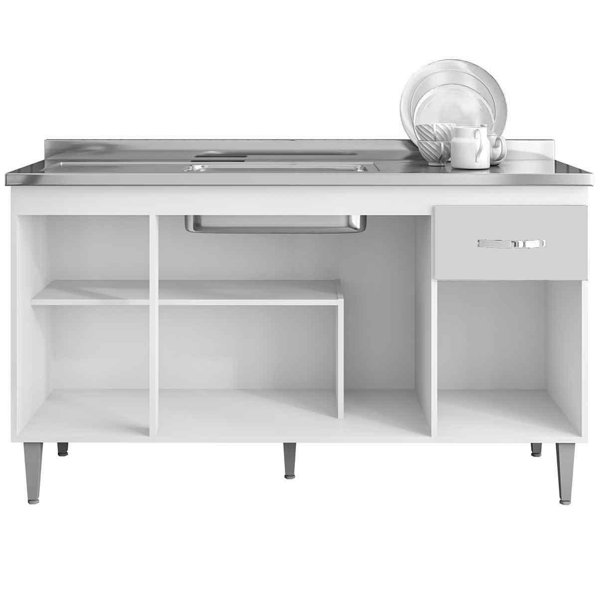 Balcão de Pia para Cozinha 150 cm Graziela 4 Portas 1 Gaveta Amêndoa/Preto