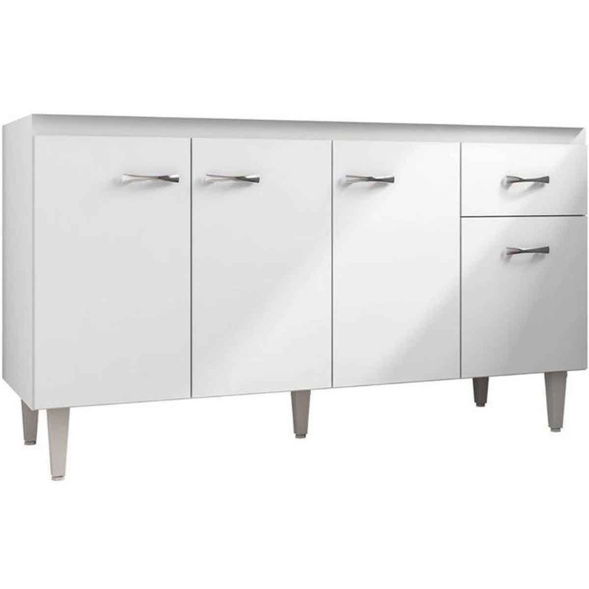 Balcão de Pia para Cozinha 150 cm Graziela 4 Portas 1 Gaveta Branco/Preto