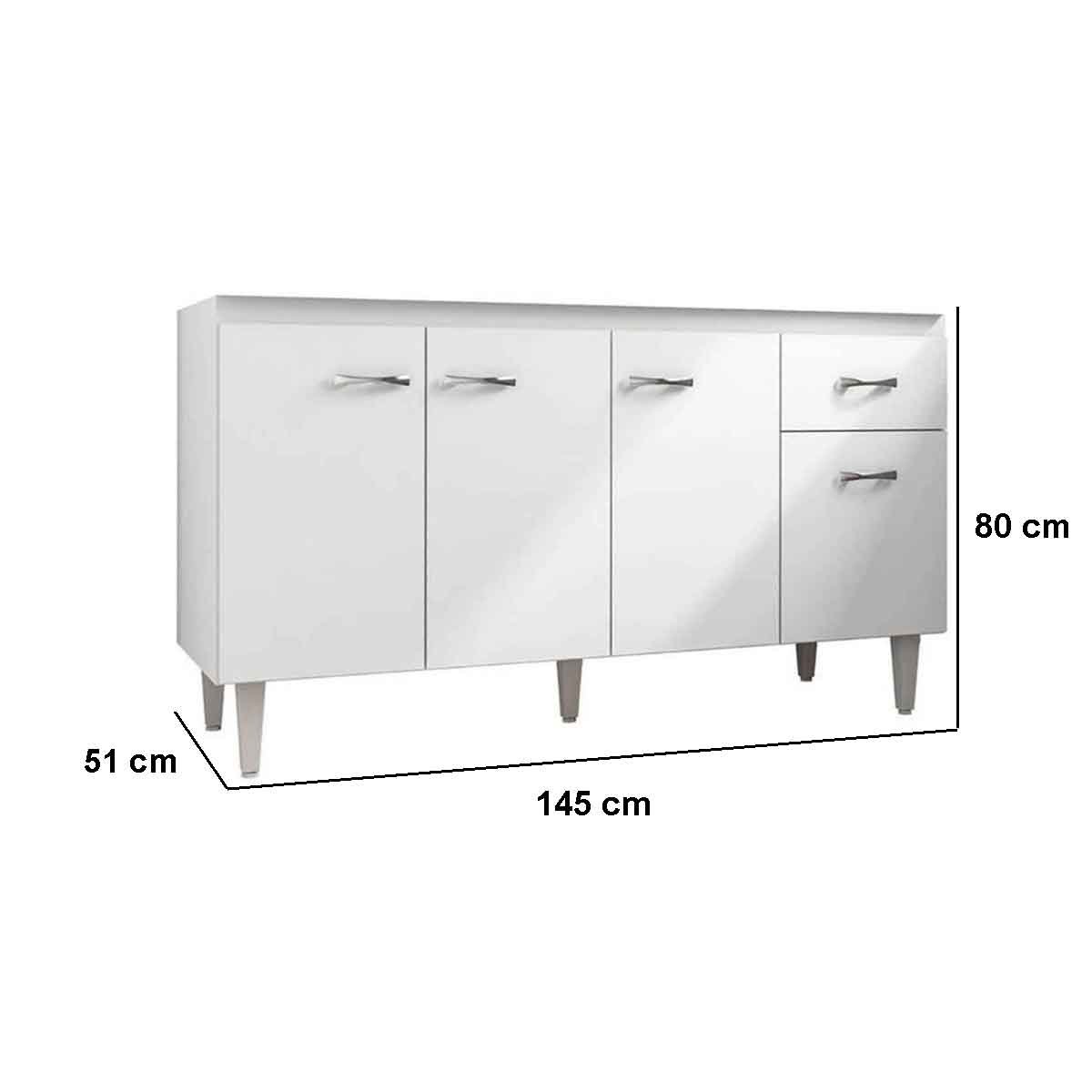Balcão de Pia para Cozinha 150 cm Graziela 4 Portas 1 Gaveta Branco/Preto