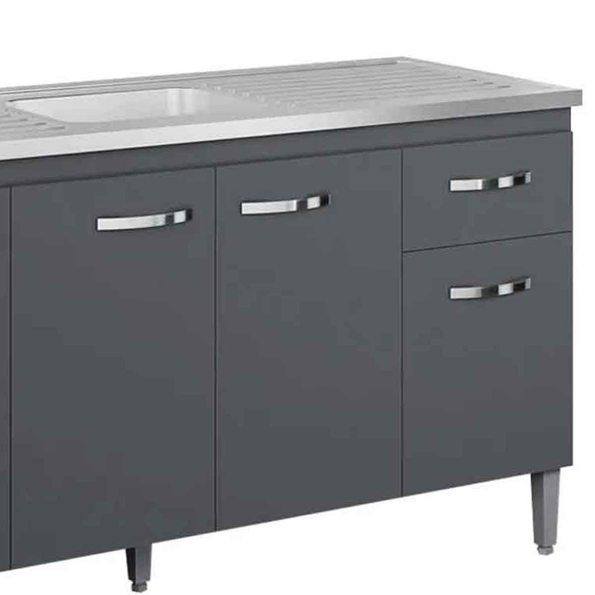 Balcão de Pia para Cozinha 150 cm Graziela 4 Portas 1 Gaveta Cinza