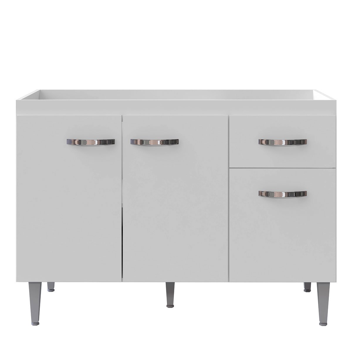 Balcão de Pia sem Tampo 120 cm 3 Portas 1 Gaveta Graziela Branco/Preto