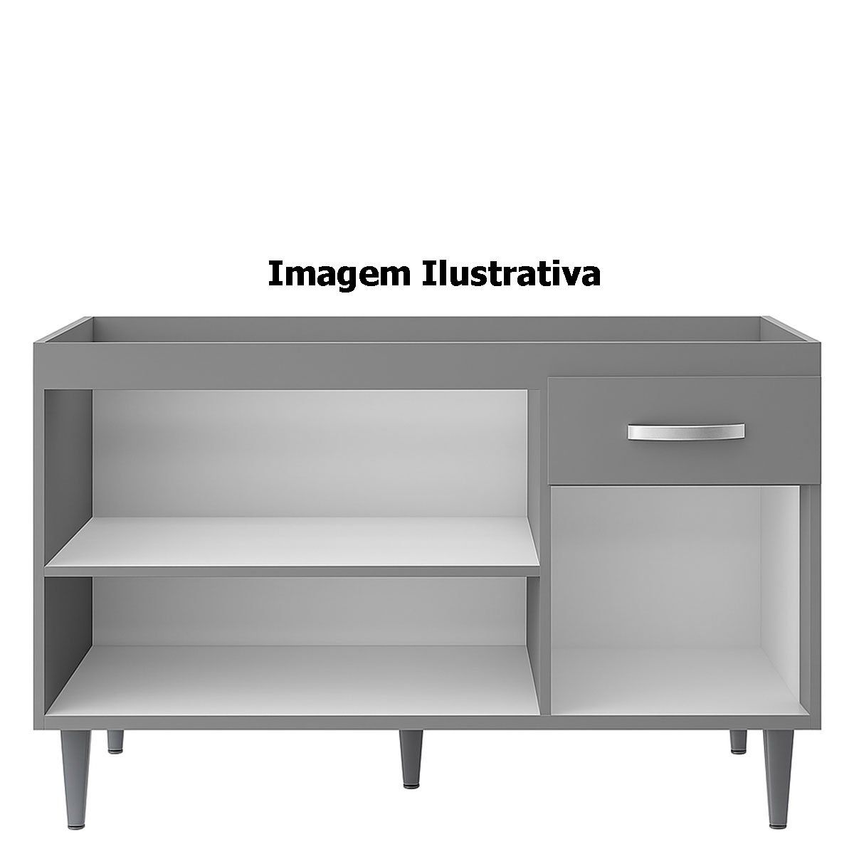 Balcão de Pia sem Tampo 120 cm 3 Portas 1 Gaveta Graziela Cinza