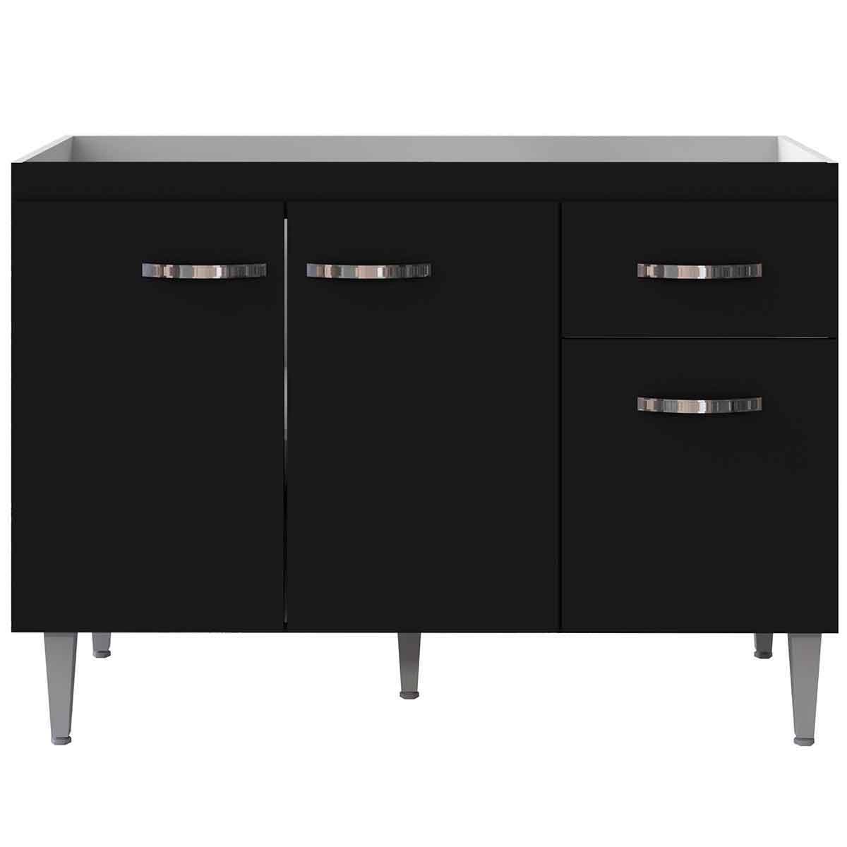 Balcão de Pia sem Tampo 120 cm 3 Portas 1 Gaveta Graziela Preto