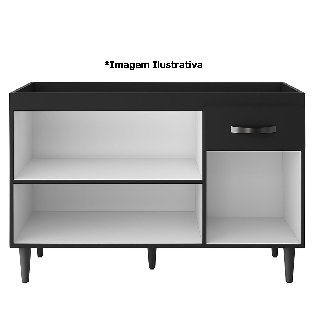 Balcão de Pia sem Tampo 120 cm 3 Portas 1 Gaveta Graziela Preto