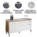 Balcão de Pia sem Tampo 150 cm 4 Portas 1 Gaveta Graziela Amêndoa/Branco