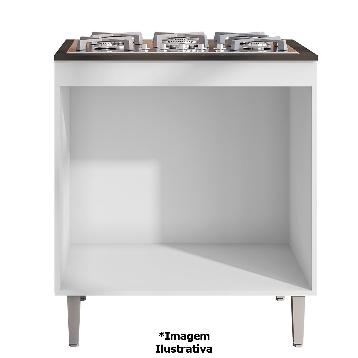 Balcão para Cooktop com Tampo 4 ou 5 Bocas 2 Portas Adriana Amêndoa/Branco