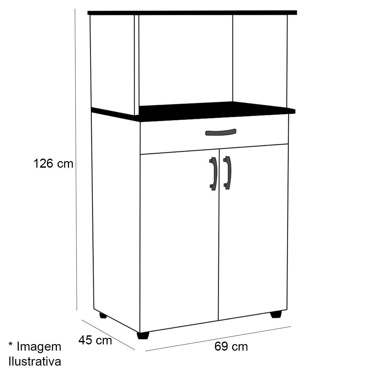 Balcão para Microondas Carolina 2 Portas Branco/Preto