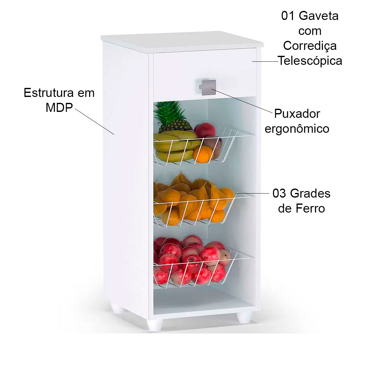 Fruteira de Chão Mônica 3 Cestos Branco