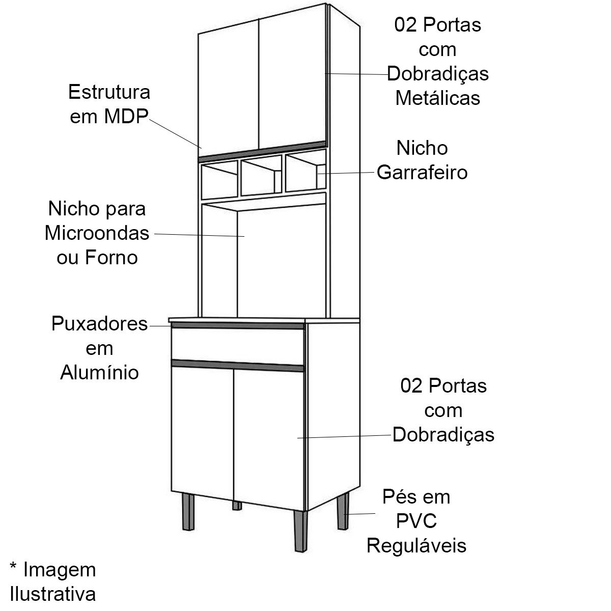 Paneleiro Duplo Adriana 4 Portas Cinza Casa Chick
