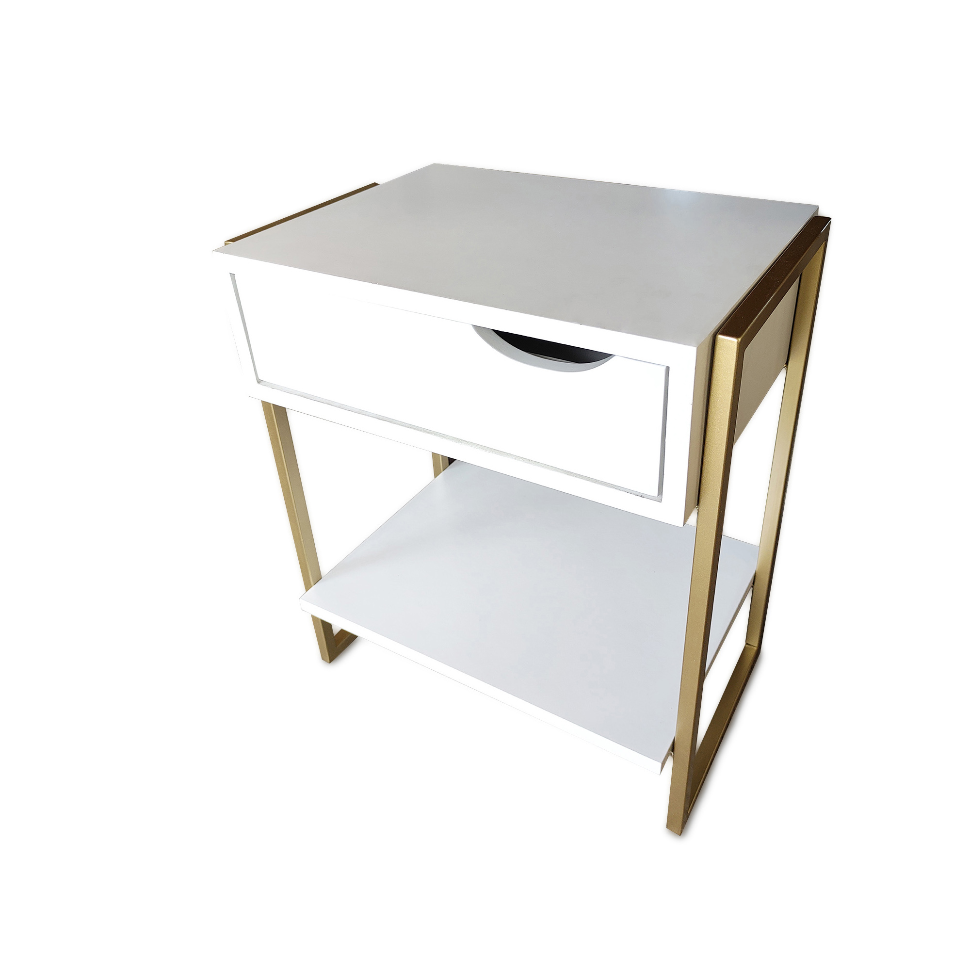 2 Mesas de cabeceira Apoio Lateral Cama Branco - Dourado MDF Mordomo 