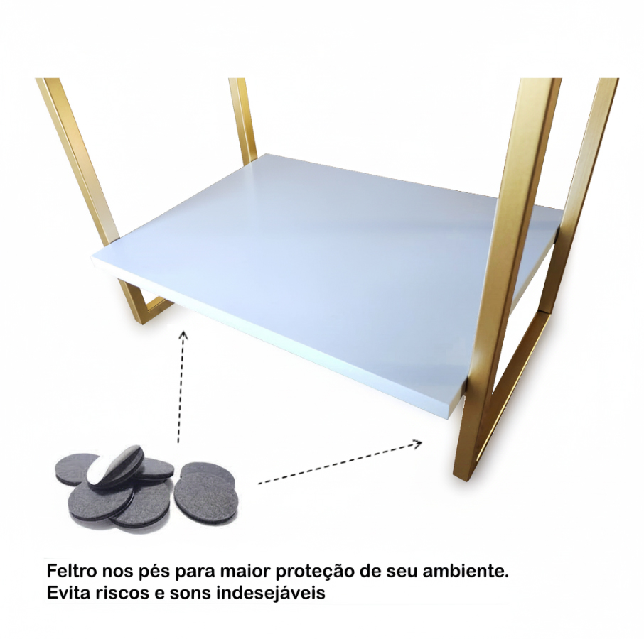 2 Mesas de cabeceira Apoio Lateral Cama Branco - Dourado MDF Mordomo