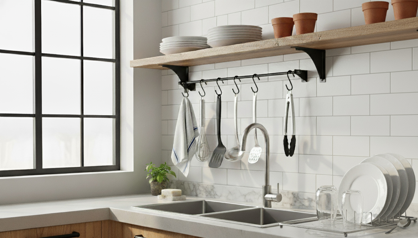 Barra Utensílios 40cm Cozinha Multiuso Talher Ganchos