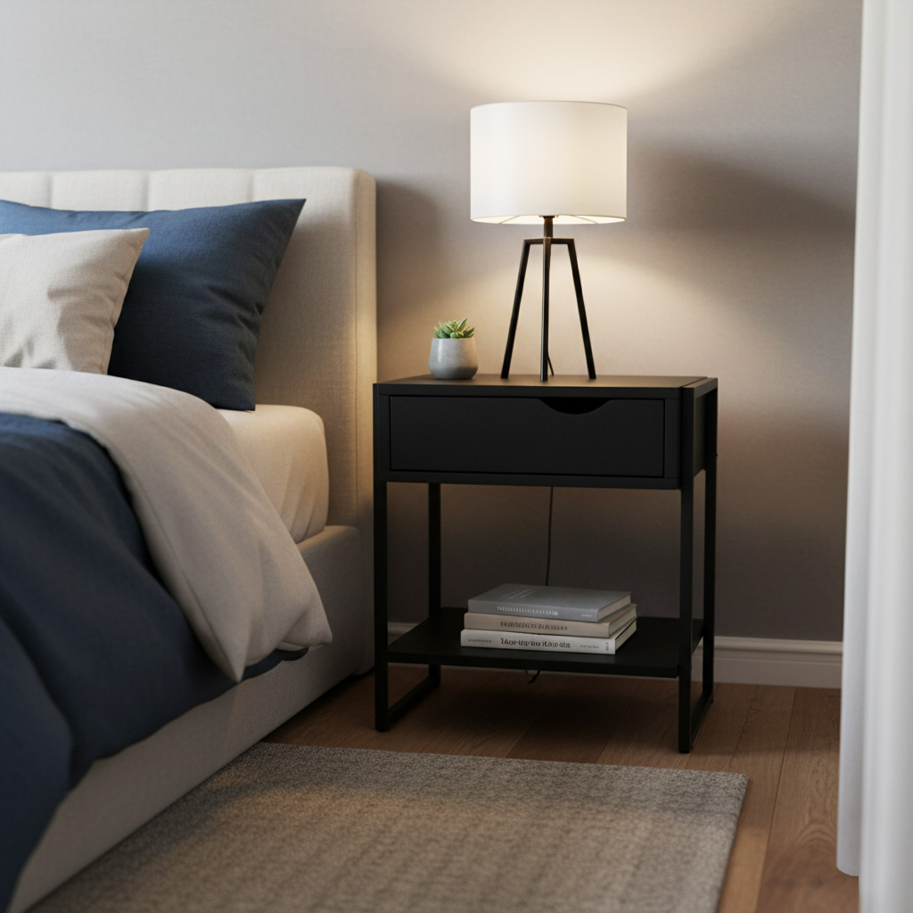 Kit 2 Mesa Apoio de Cama com Gaveta Nicho Mesa de cabeceira Black