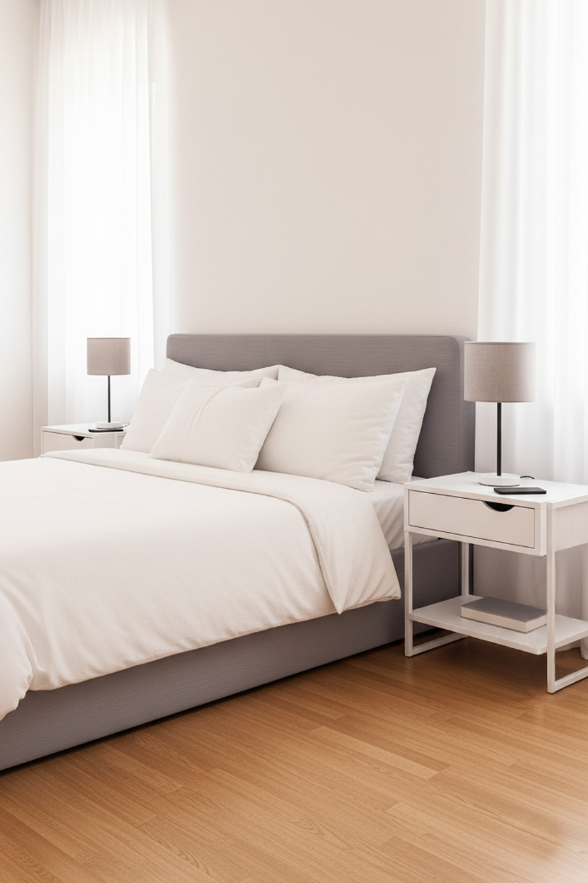 Mesa Branca Apoio Lateral Cama Móveis MDF Metal Cabeceira