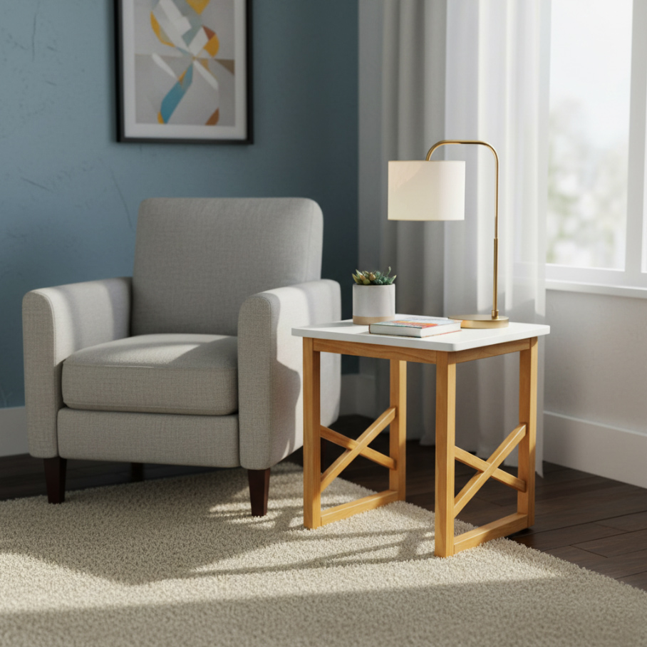 Mesa Quadrada Lateral Apoio sofá Minimalista Madeira 45cm Branco