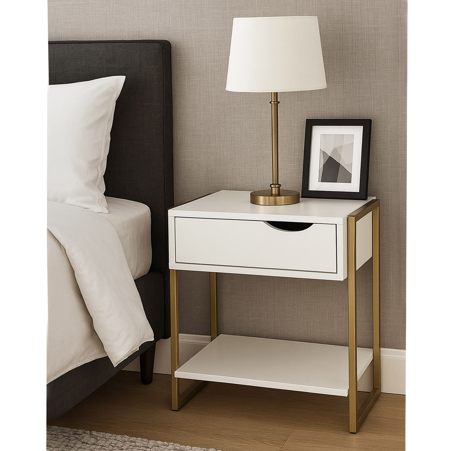 Mesa de cabeceira Branco dourado Mordomo Quarto Apoio Cama