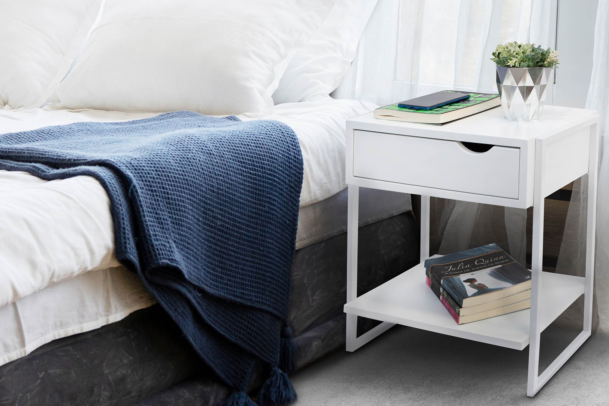 Mesas de cabeceira White Apoio Minimalista Quarto Cama Kit 2 und.