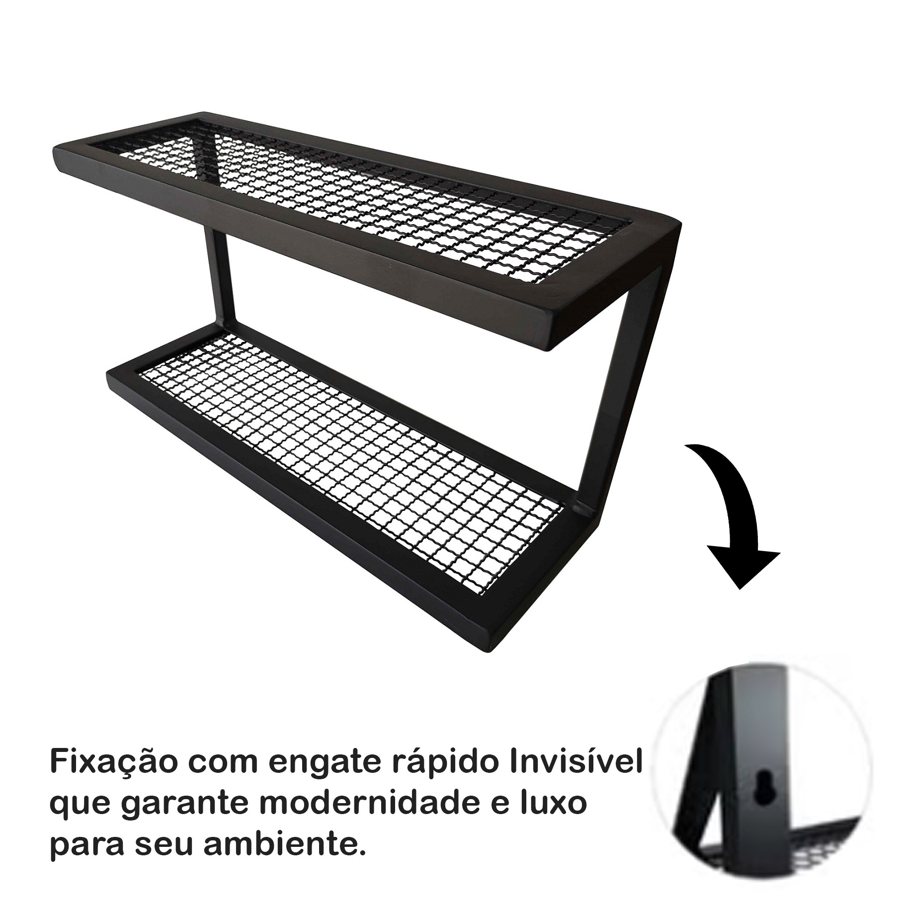 Nicho cozinha tela preto fosco Prateleira Organizador ganchos Dupla 