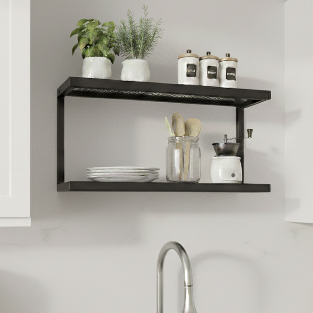 Nicho cozinha tela preto fosco Prateleira Organizador ganchos Dupla