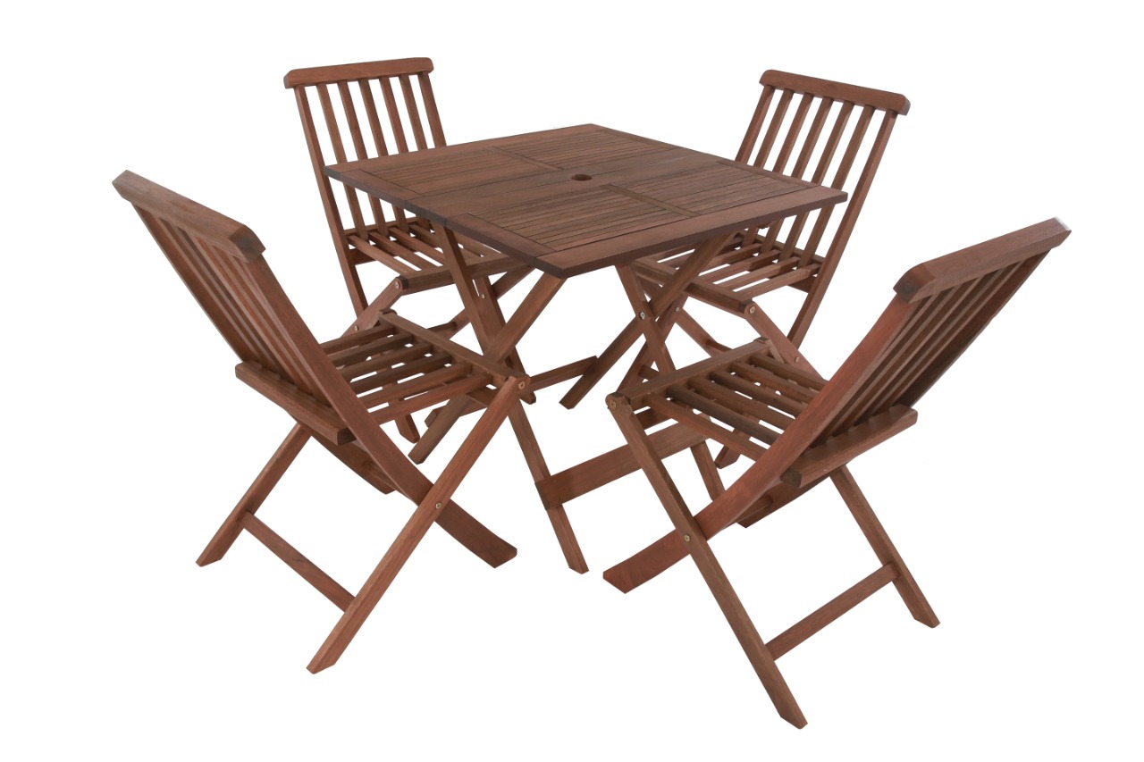 Conjunto Roma Mesa 80cm com furo para ombrelone e 4 Cadeiras Dobráveis