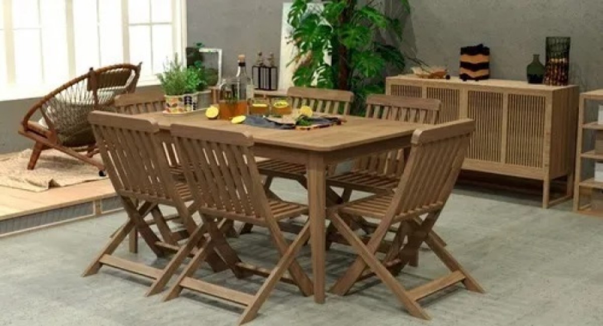 Conjunto de Mesa com 06 Cadeiras em Madeira Levina