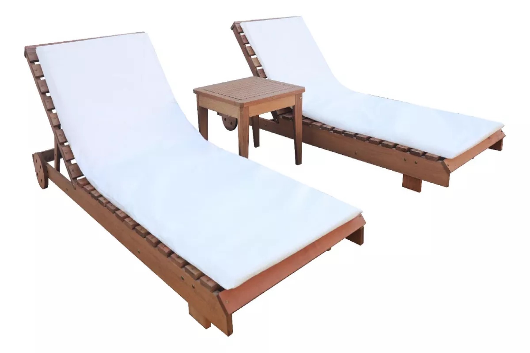 Kit Piscina 2 Espreguiçadeira com colchonetes e Mesa de centro