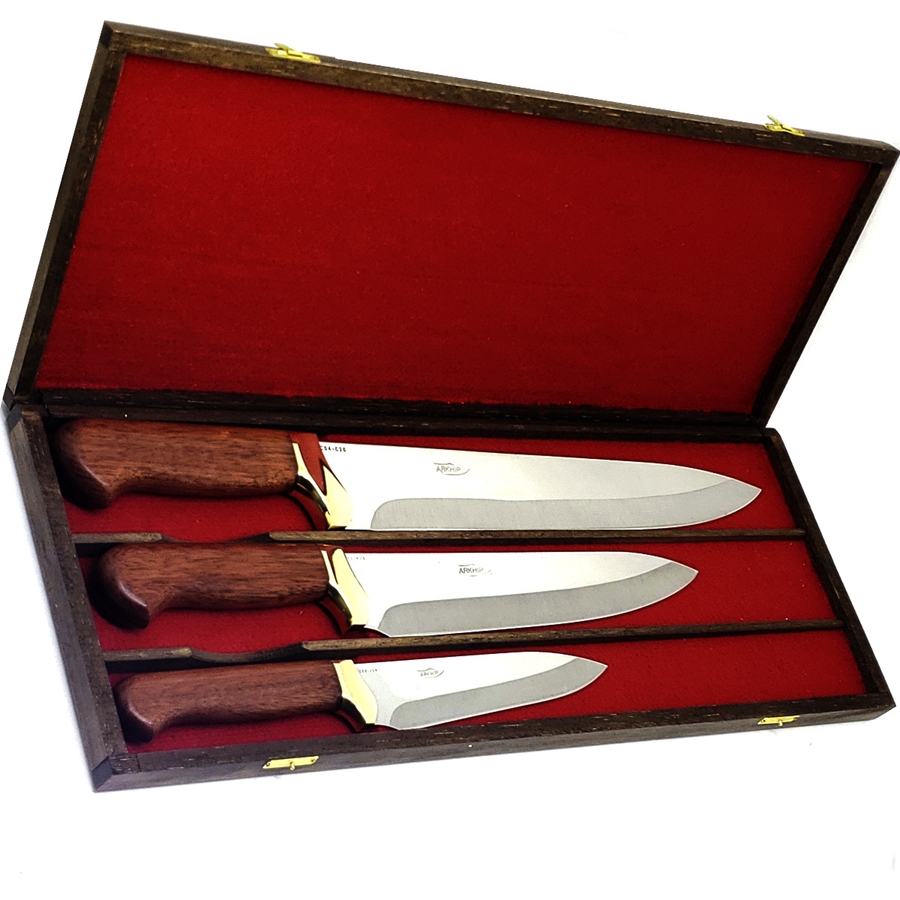 Kit Churrasco e Cozinha Arkhip Trichef 12'' 9'' 6'' Cabo Madeira Caixa