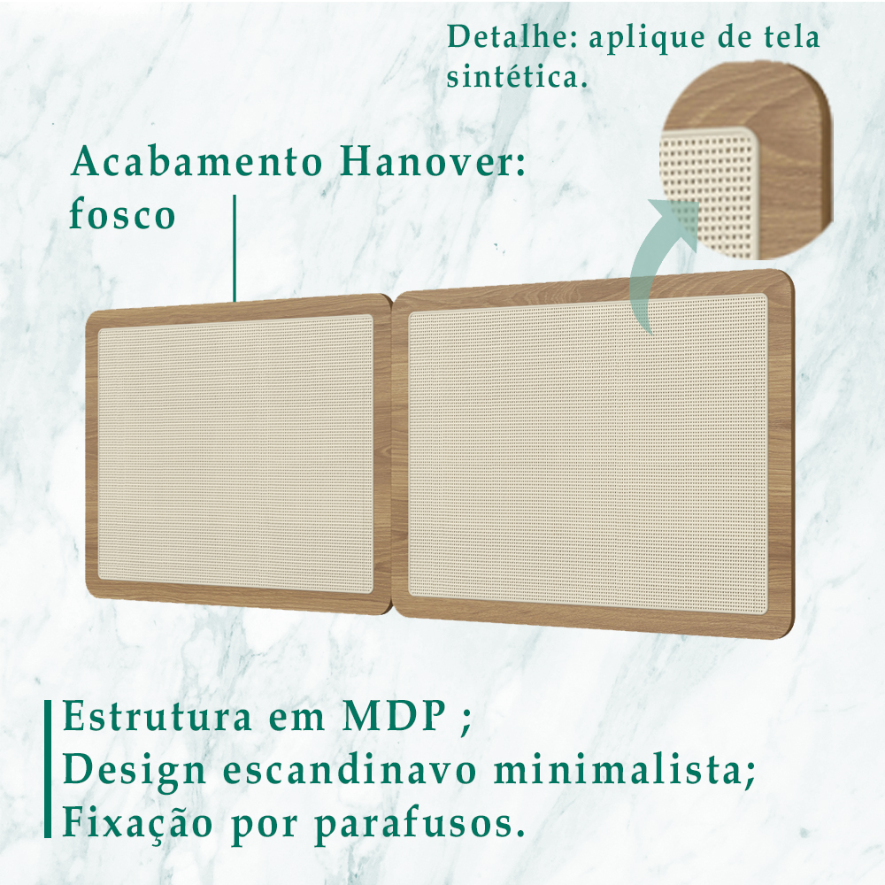 Cabeceira Casal 160 CM Palhinha Oslo 27967 Hanover Artesano