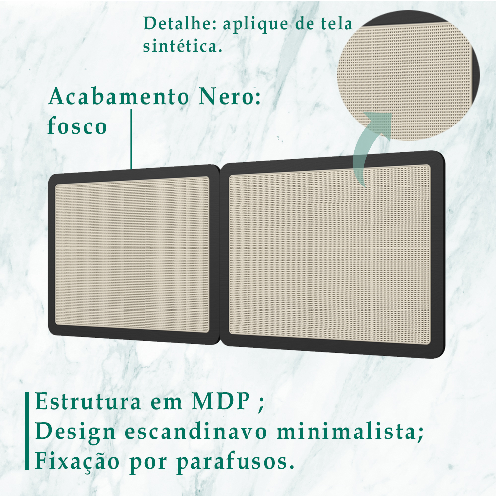 Cabeceira Casal 160 CM Palhinha Oslo 27967 Nero Artesano