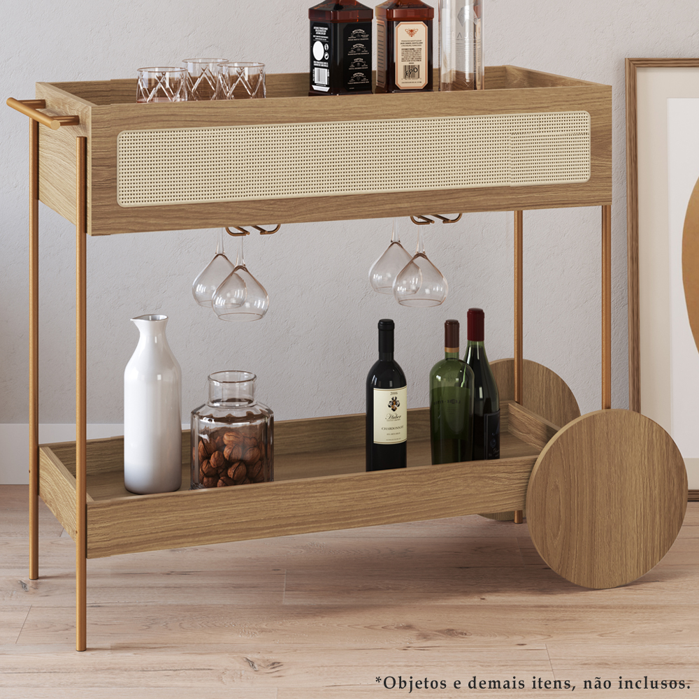 Carrinho Bar Porta Taças 110 CM Pes Metal Oslo 28964 Hanover Artesano