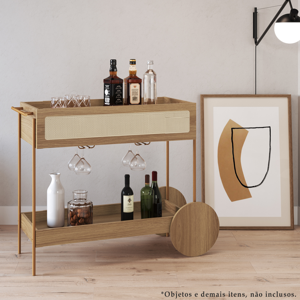 Carrinho Bar Porta Taças 110 CM Pes Metal Oslo 28964 Hanover Artesano