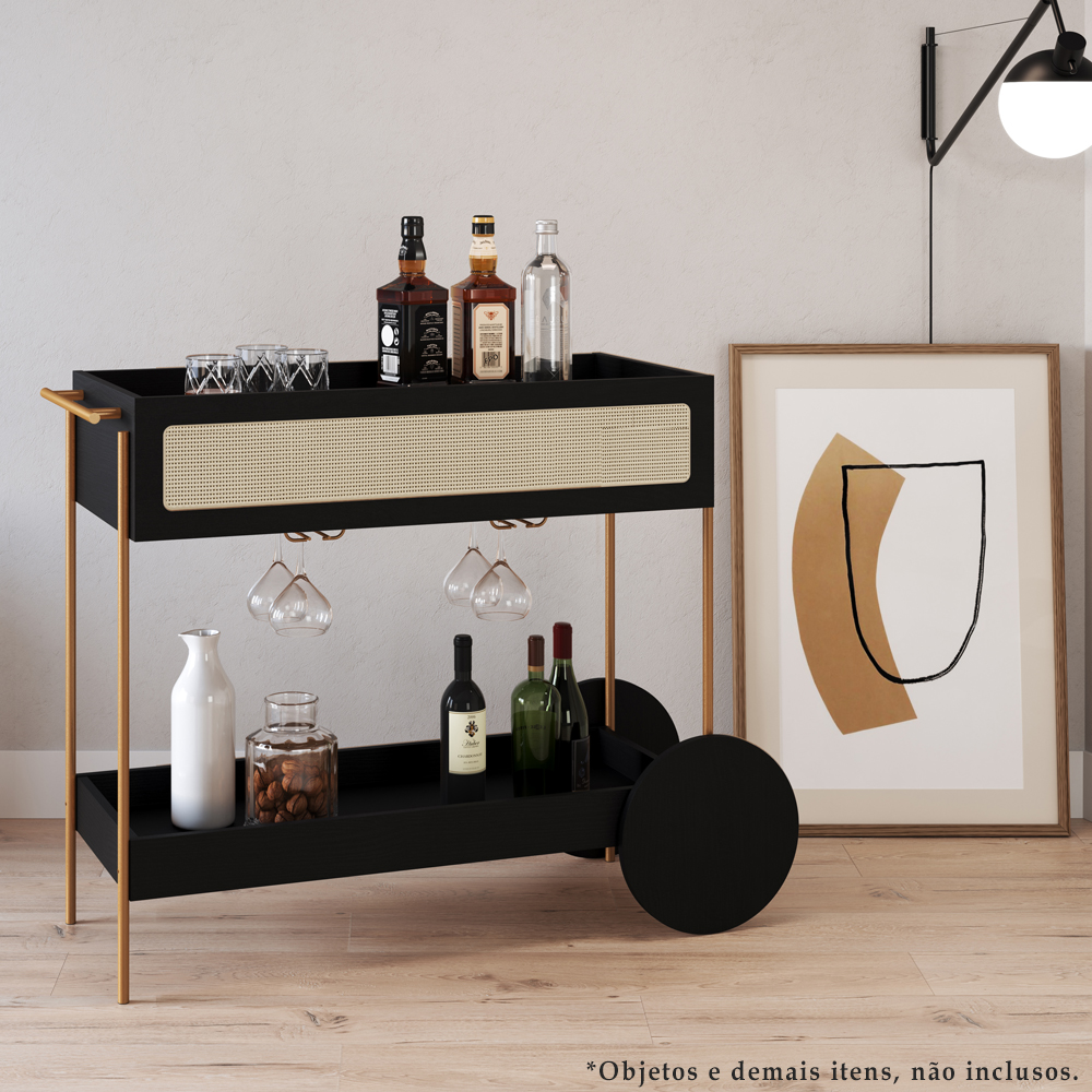 Carrinho Bar Porta Taças 110 CM Pes Metal Oslo 28964 Nero Artesano