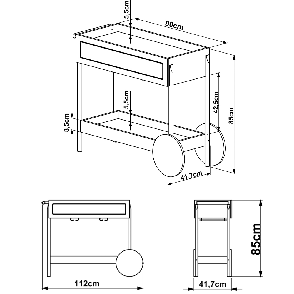 Carrinho Bar Porta Taças 112 CM Pes Madeira Oslo 27964 Hanover Artesano