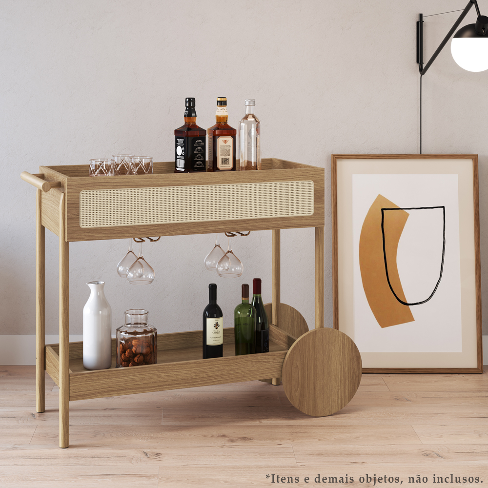 Carrinho Bar Porta Taças 112 CM Pes Madeira Oslo 27964 Hanover Artesano