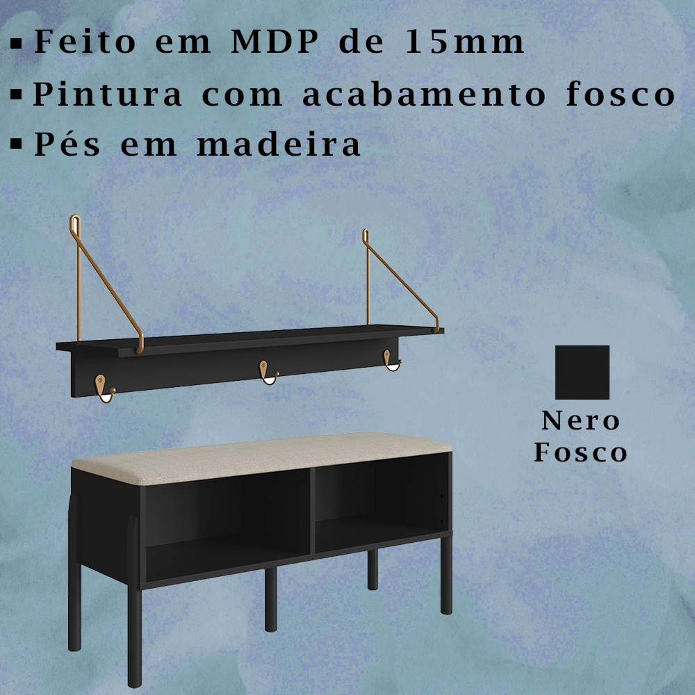 Conjunto Sapateira Banco e Prateleira Nero Artesano