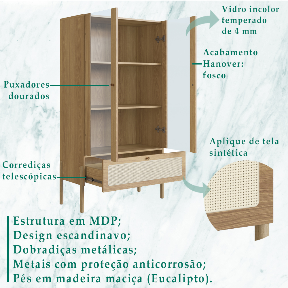 Cristaleira 2 PT Vidro 1 GVT Pes Madeira 27963 Hanover Artesano