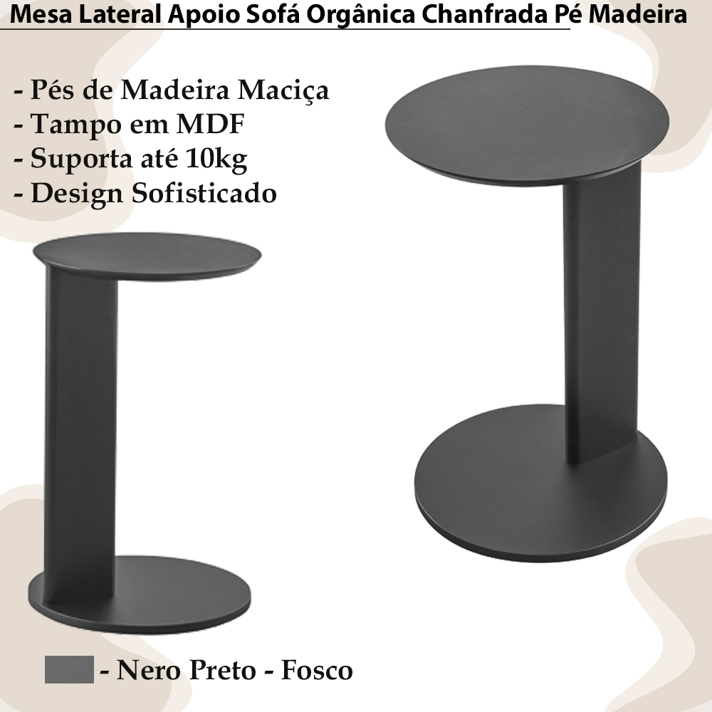 Mesa Apoio Sofa Chanfrada Pe Madeira Nero Preto 28020 Artesano