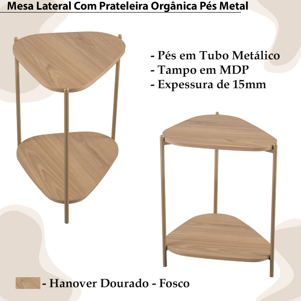 Mesa Lateral Organica Pe Metal Dourado Hanover 28016 Artesano